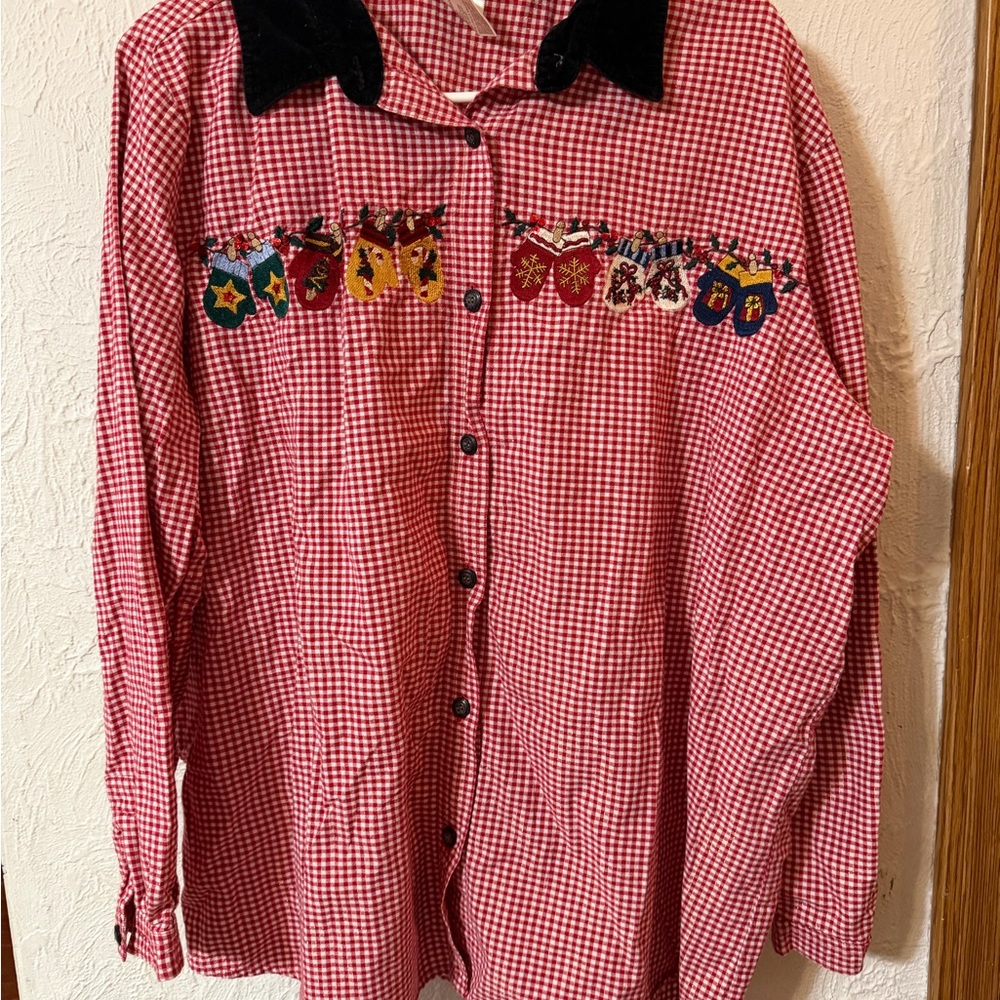 Bobbie Brooks Red Checkered Button Down Shirt - image 1